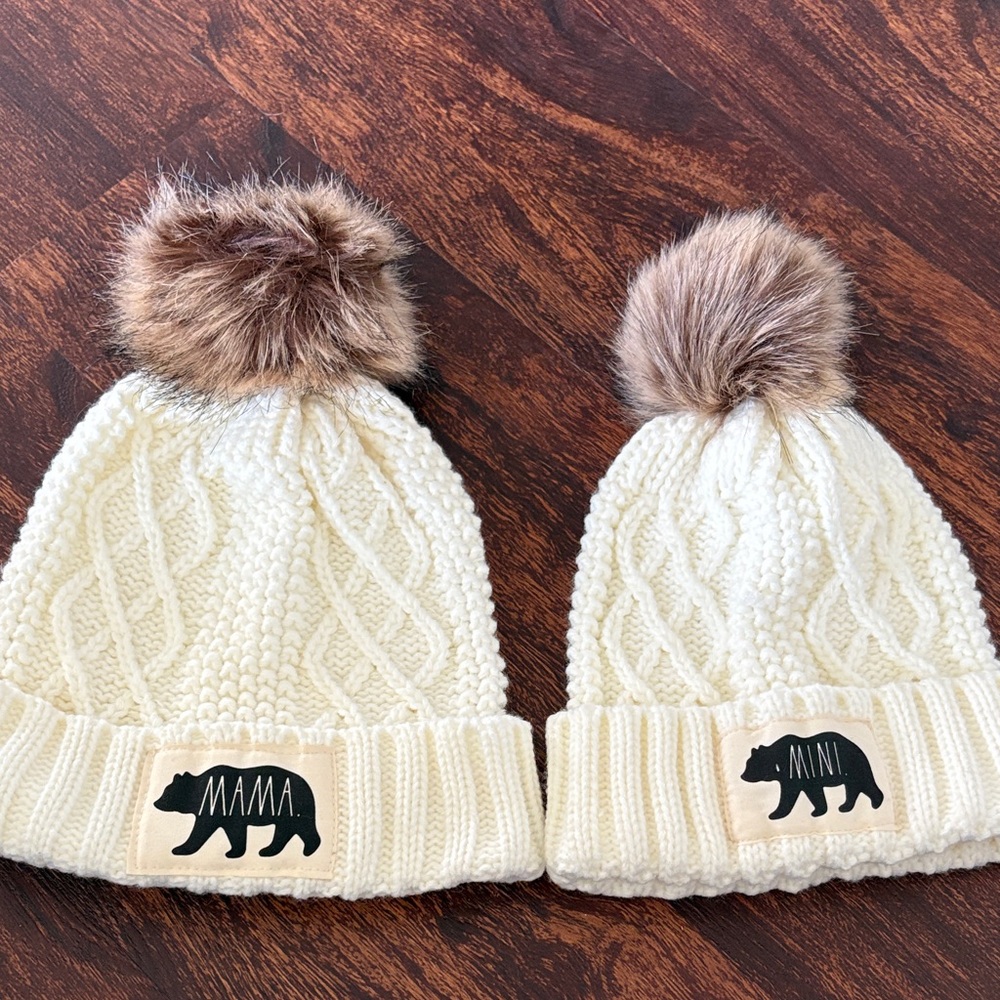 Mama & mini Cozy Knit Bear Pom-Pom matching Beanies